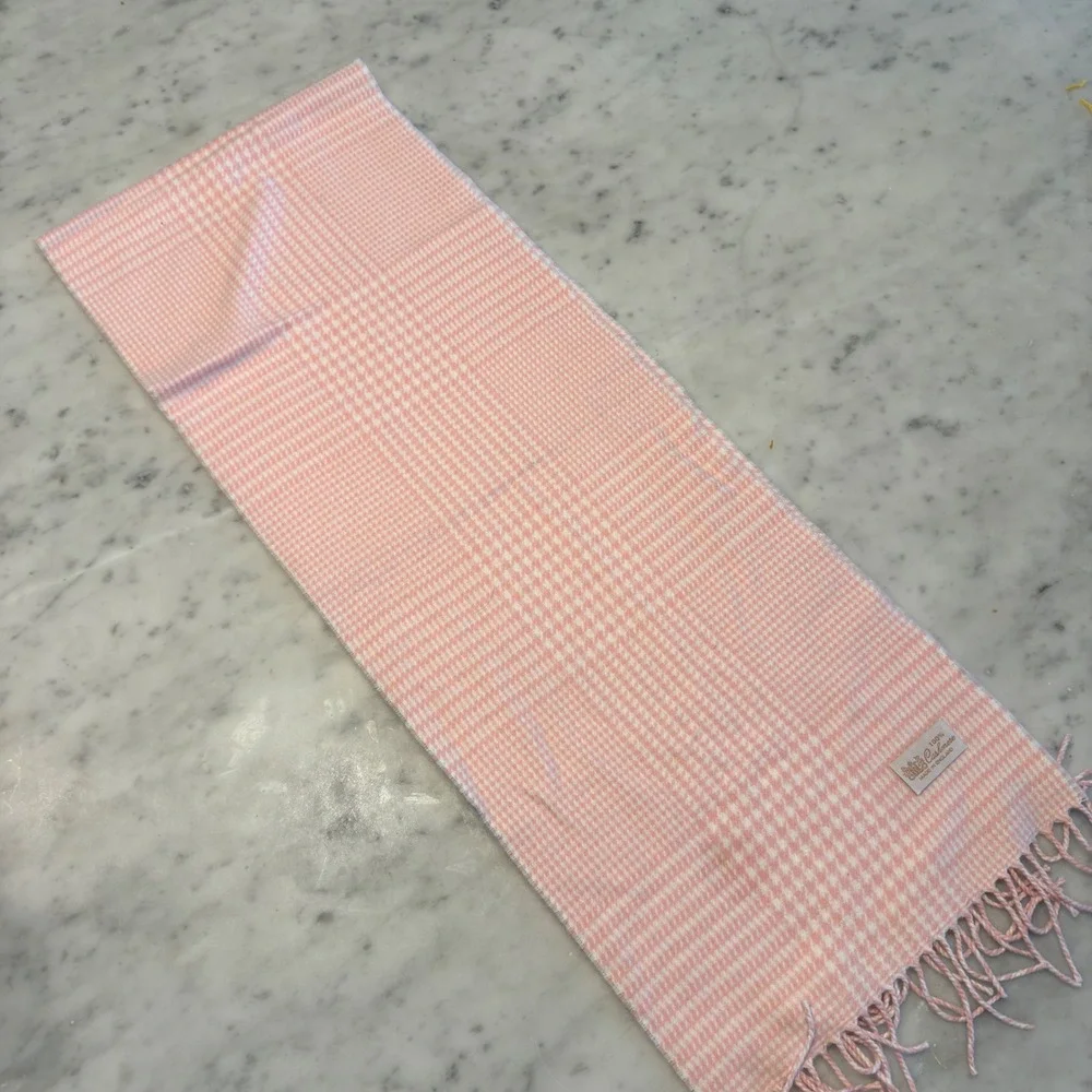 100% Cashmere Scarf Made in England‎ Pink Plaid Fringe 12x64